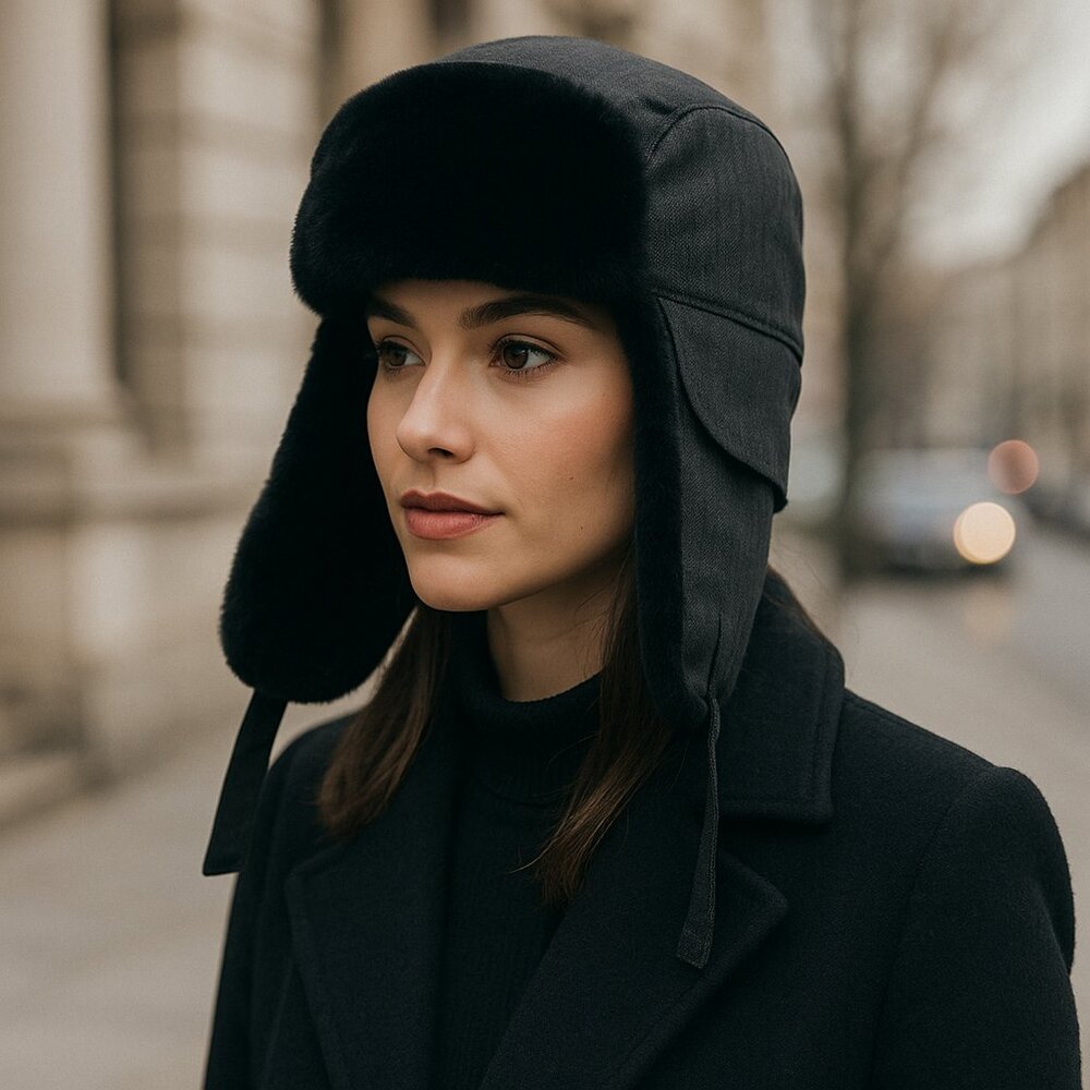 ✨ Dan Millen Y2K Faux-Fur Trapper Hat — Black (RN 109028)